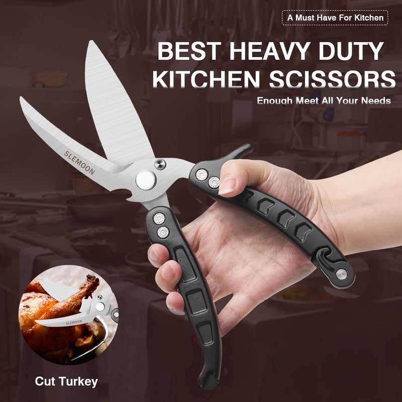SLEMOON Heavy Duty Poultry Shears Kitchen Salad Scissors for Chicken Turkey Herb Vegetable 2pcs set Black - Image 2